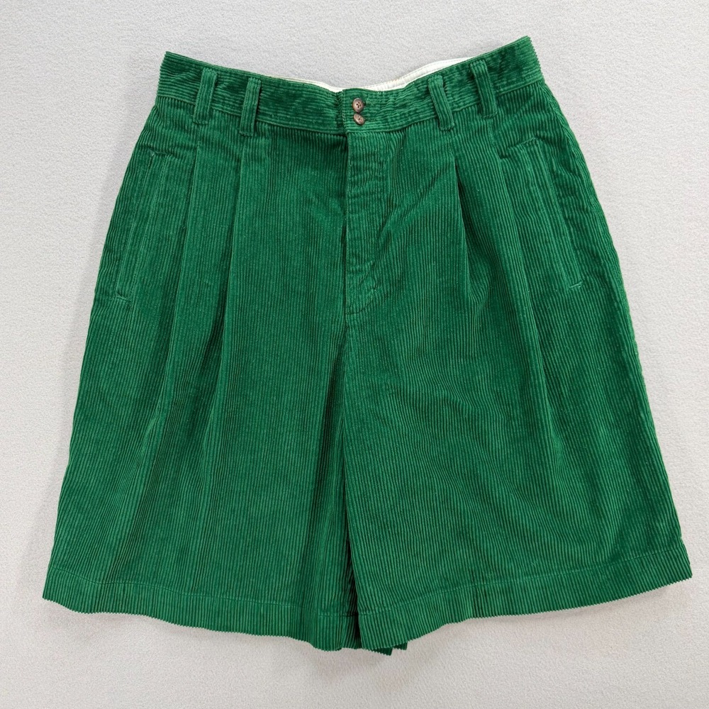 Vintage Pleated High Rise Green Corduroy  Cotton Shorts Sz 10 Christmas 90s